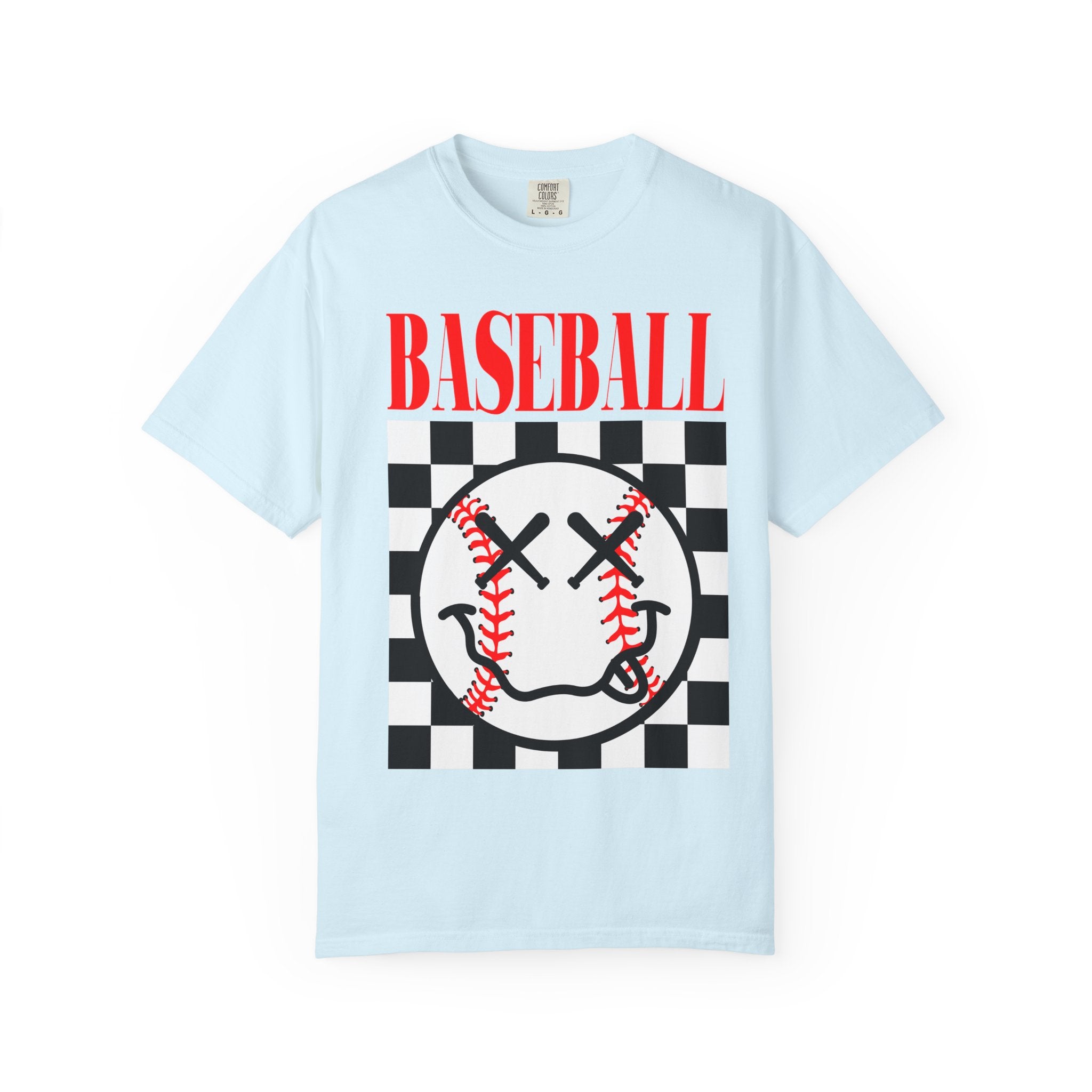 Baseball Checkered Smile T-Shirt — Retro Red Graphic Tee